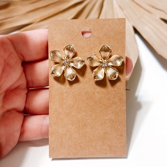 Gold flower stud earrings #275 - Picture 2 of 4